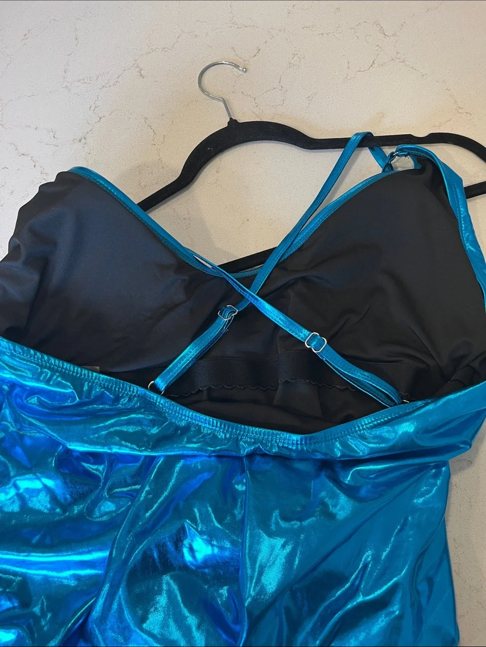 Fashion Nova Shiny Teal Blue One-Piece Swimsuit